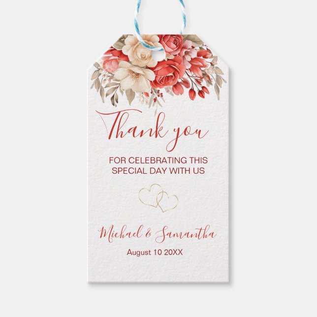 Étiquettes-cadeau Élégant Mariage Rose rouge et ivoire (Devant)