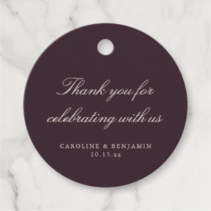Étiquettes Cadeau Élégant Mariage sur mesure Script Merci Plum