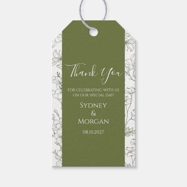 Étiquettes-cadeau Élégant Mariage végétal floral Sage vert (Devant)