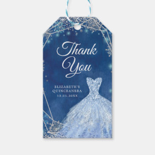 Étiquettes-cadeau Elégant Marine Argent Noël Mis Quince Merci