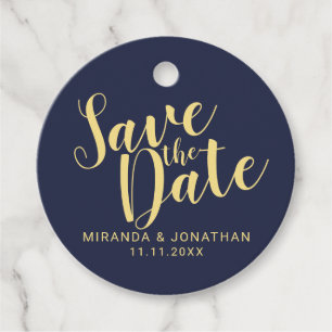 Étiquettes Cadeau Elégant Marine Blue et Gold Wedding Enregistrer la