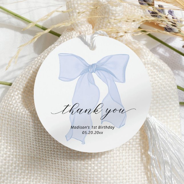 Étiquettes Cadeau Elégant Merci d'anniversaire de la Bow Bleue (Créateur téléchargé)