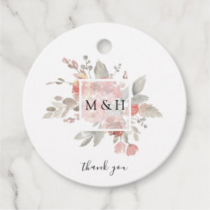 Étiquettes Cadeau Élégant Merci d'aquarelle rose rose pâle