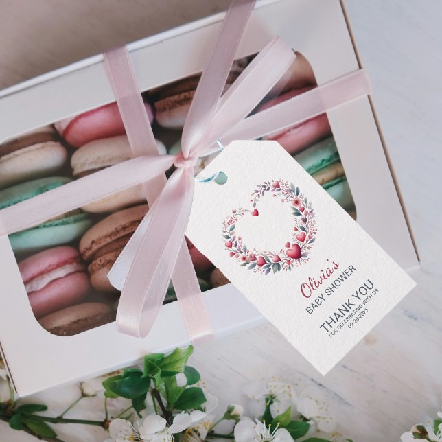 Étiquettes-cadeau Élégant Merci de Baby shower rouge floral (Créateur téléchargé)