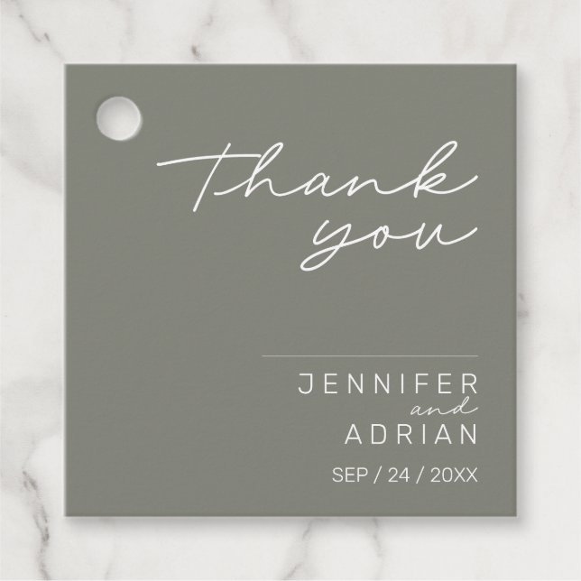 Étiquettes Cadeau Élégant Merci de combat gris minimal Mariage (Devant)
