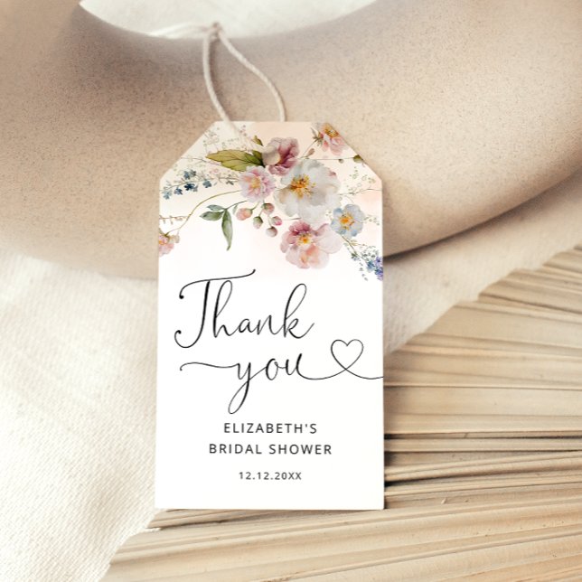 Étiquettes-cadeau Élégant Merci de Fête des mariées Floral Favoriser (Créateur téléchargé)