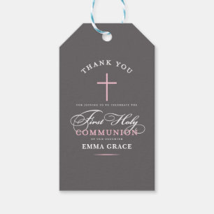Étiquettes-cadeau Élégant Merci de la première sainte communion rose
