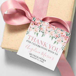 Étiquettes Cadeau Élégant Merci de Quinceanera Rose Bleu