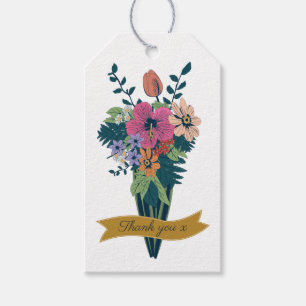 Étiquettes-cadeau Élégant Merci en ruban de bouquet de fleurs