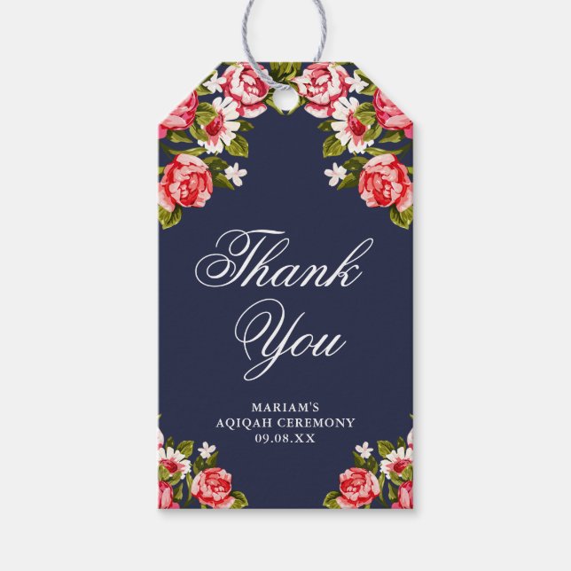 Étiquettes-cadeau Élégant Merci floral de minuit bleu (Devant)