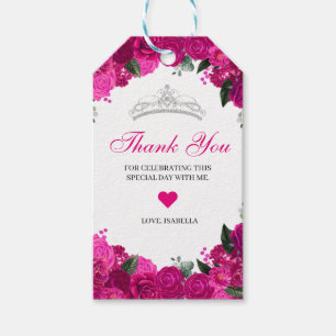 Étiquettes-cadeau Élégant Merci floral Fuchsia rose argent