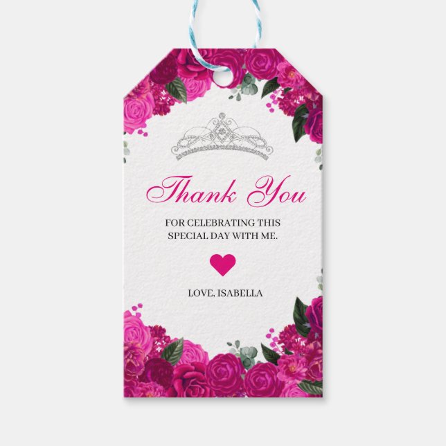 Étiquettes-cadeau Élégant Merci floral Fuchsia rose argent (Devant)