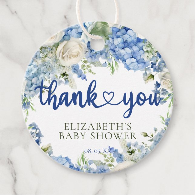 Étiquettes Cadeau Élégant Merci floral moderne Blue Hydrangea (Devant)