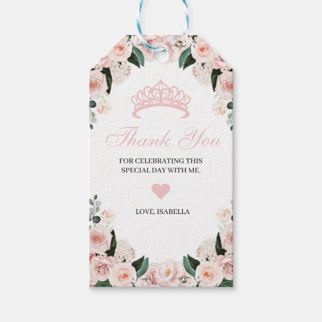 Étiquettes-cadeau Élégant Merci floral rose pâle (Devant)
