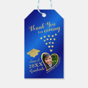 Étiquettes-cadeau Elégant Merci Grad Photo Blue 2025 Graduation