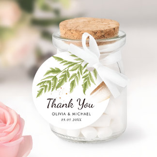 Étiquettes Cadeau Élégant Merci Mariage or et verdure moderne