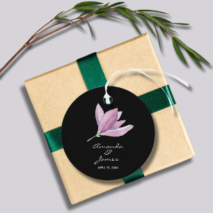 Étiquettes Cadeau Élégant Merci noir floral