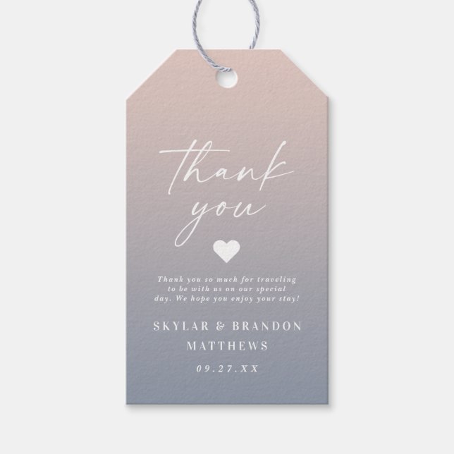 Étiquettes-cadeau Elégant Merci Ombre Blush Rose & Blue Mariage (Devant)