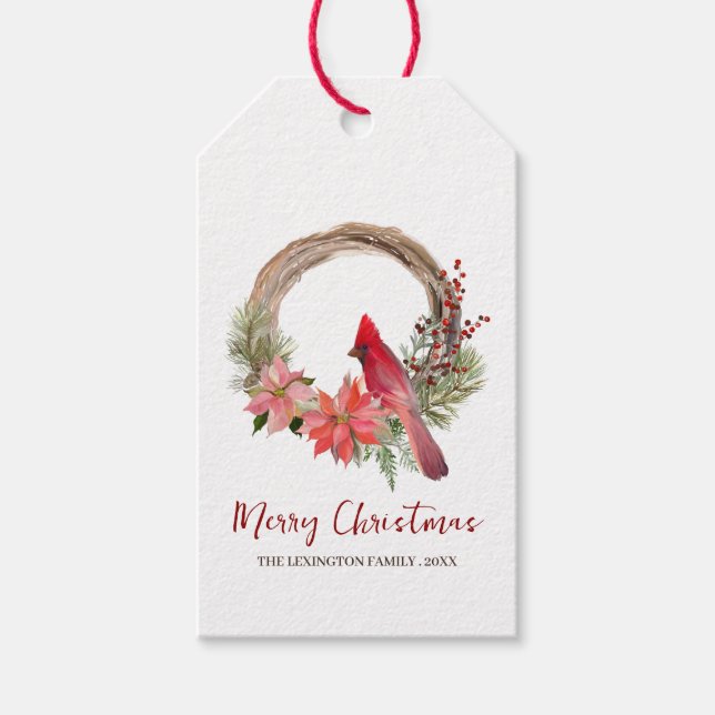 Étiquettes-cadeau Élégant monogramme de couronne de Noël d'oiseaux c (Devant)