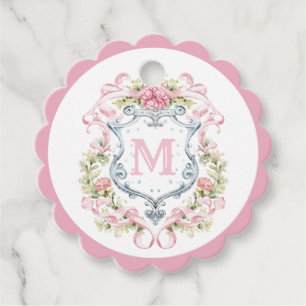 Étiquettes Cadeau Élégant monogramme de douche nuptiale florale 