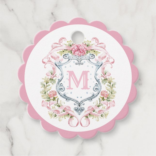 Étiquettes Cadeau Élégant Monogramme Fête des mariées Florale (Devant)