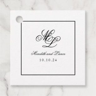 Étiquettes Cadeau Élégant Monogramme noir et blanc Script