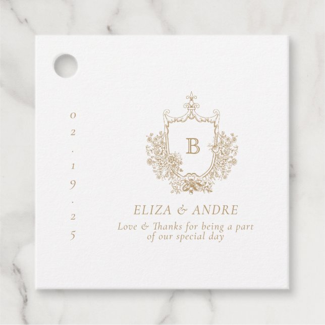Étiquettes Cadeau Élégant Monogramme Or Mariage Favor Balise (Devant)