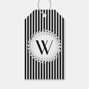 Étiquettes-cadeau Élégant Monogramme personnalisé et bandes noires