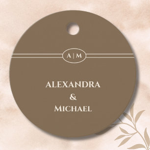 Étiquettes Cadeau Élégant Monogramme Taupe Mariage Merci