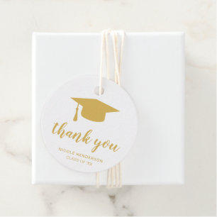 Étiquettes Cadeau Élégant Mortier Merci Gold Graduation