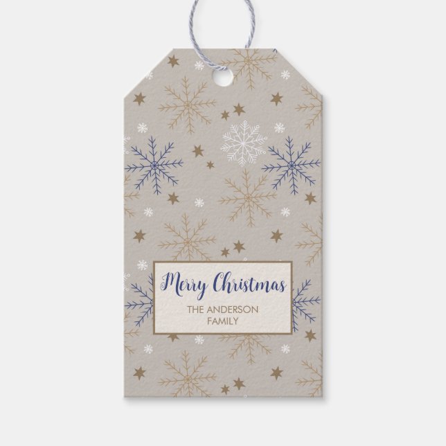 Étiquettes-cadeau Élégant Motif beige Snowflake (Devant)