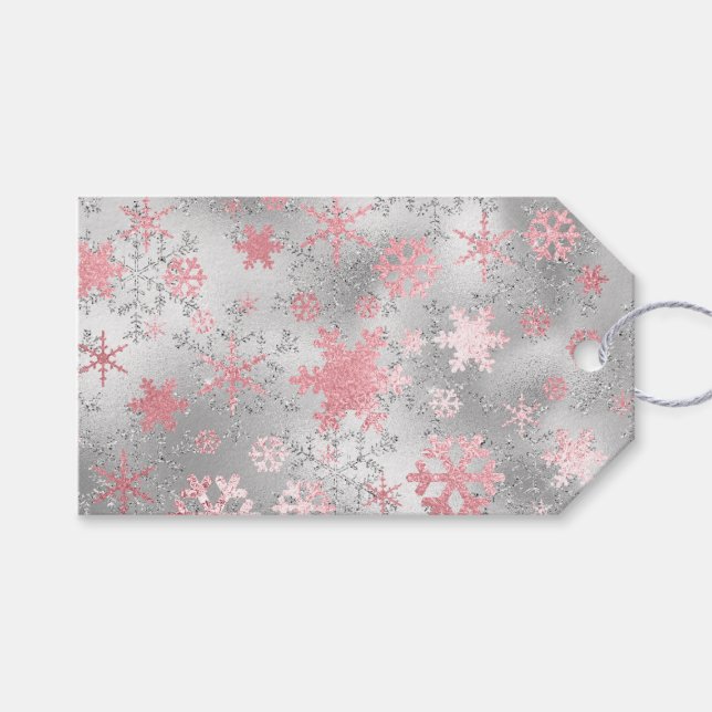 Étiquettes-cadeau Élégant Motif de Noël Silver Pink (Devant (Horizontal))