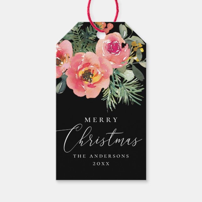 Étiquettes-cadeau Élégant Noël noir | Moody Floral Holiday (Devant)