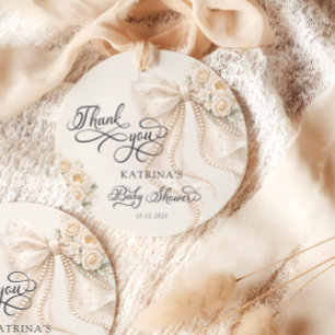 Étiquettes Cadeau Élégant Nœud Floral Remerciement Baby Shower