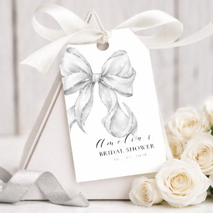 Étiquettes-cadeau Élégant, nœud papillon de douche de mariage blanc.