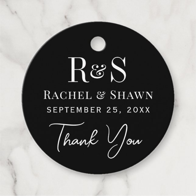 Étiquettes Cadeau Élégant noir & blanc Chic moderne Mariage Monogram (Devant)