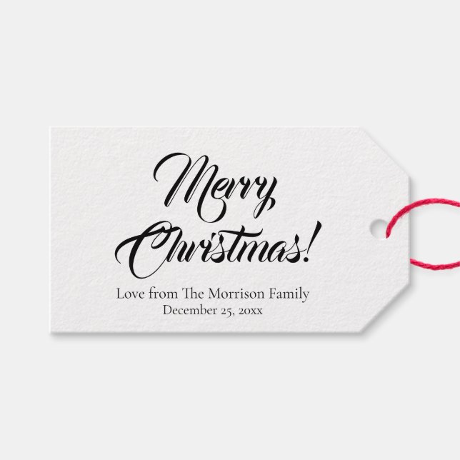 Étiquettes-cadeau Élégant noir blanc script personnalisé texte Noël (Devant (Horizontal))