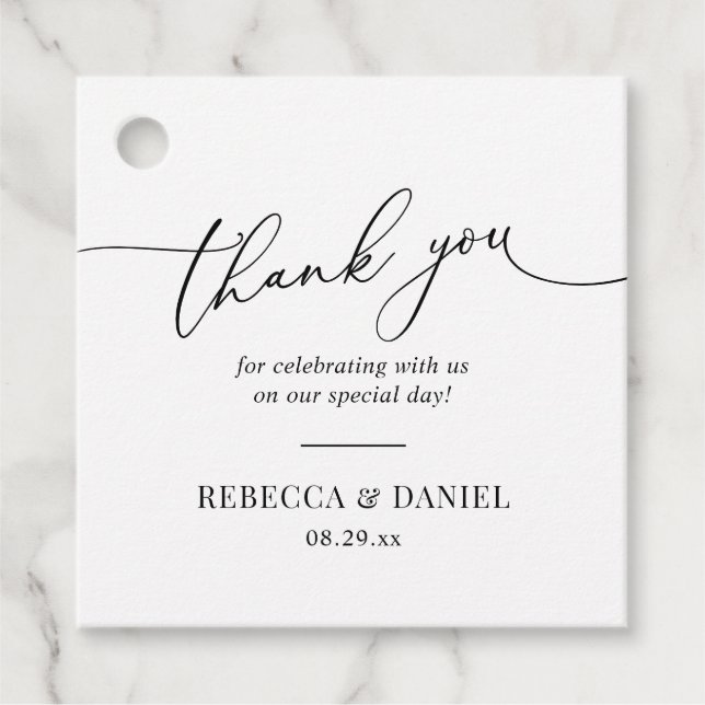 Étiquettes Cadeau Elégant noir et blanc Faveurs Merci (Devant)