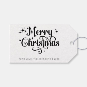 Étiquettes-cadeau Élégant Noir et Blanc Joyeux Noël