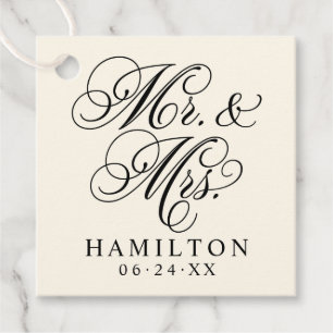 Étiquettes Cadeau Élégant noir M et Mme Script Monogramme personnali