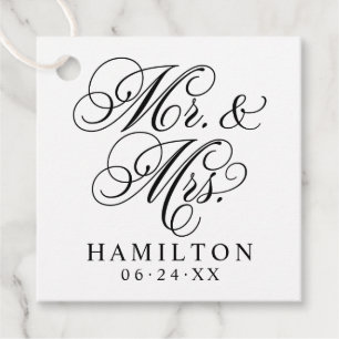 Étiquettes Cadeau Élégant noir M et Mme Script Monogramme personnali