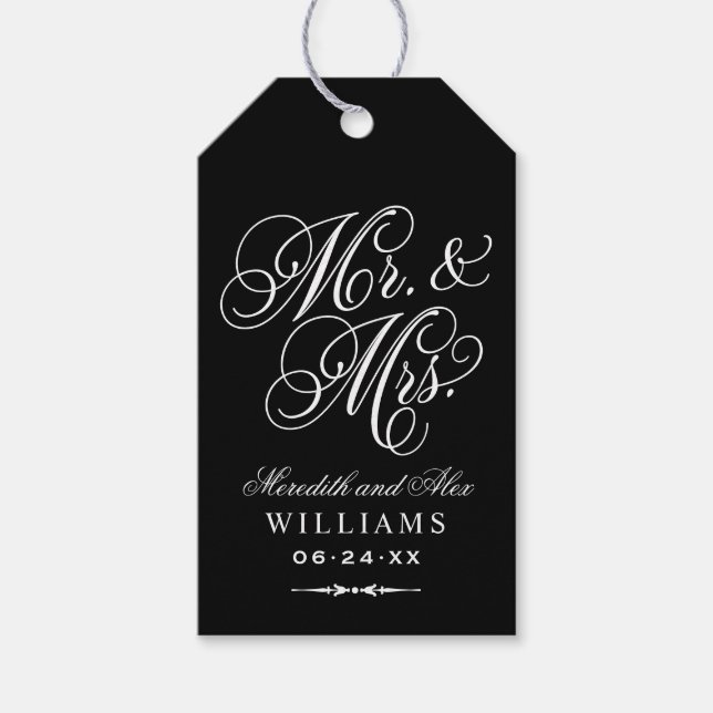 Étiquettes-cadeau Élégant noir M et Mme Script Monogramme personnali (Devant)