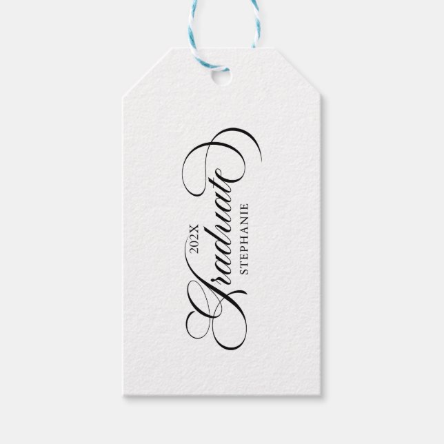 Étiquettes-cadeau Élégant noir noir blanc de diplôme Typographie (Devant)