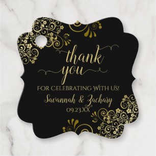 Étiquettes Cadeau Elégant noir & or frilly Mariage Merci