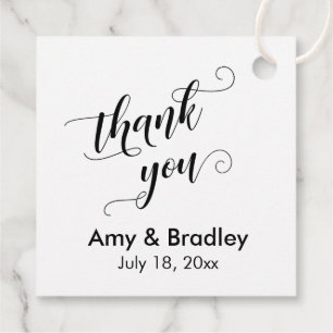 Étiquettes Cadeau Élégant, noir sur Merci Mariage blanc