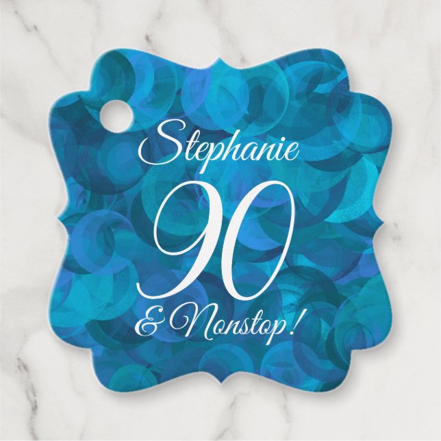 Étiquettes Cadeau Elégant Ocean Blue 90 et fête d'anniversaire Extra (Devant)