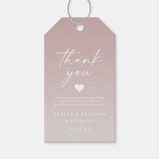 Étiquettes-cadeau Elégant Ombre Mauve et Merci Mariage blanc (Devant)
