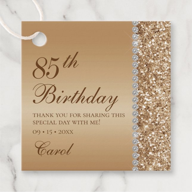 Étiquettes Cadeau Elégant or 85e anniversaire Merci (Devant)