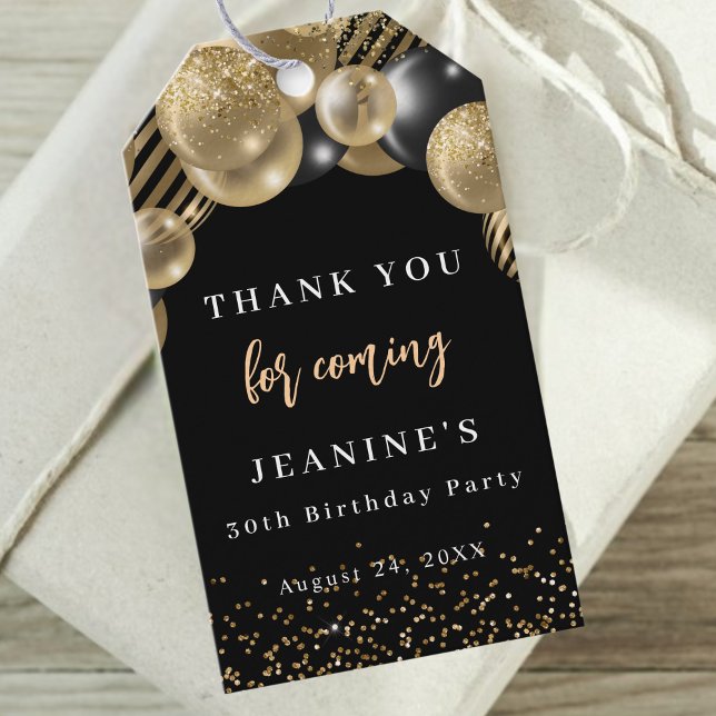 Étiquettes-cadeau Elégant or Black Ballons Merci Favor (Elegant Gold Black Balloons Thank you Favor Gift Tags)
