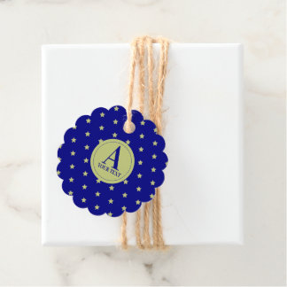 Étiquettes Cadeau Élégant or et bleu étoile Motif Monogramme
